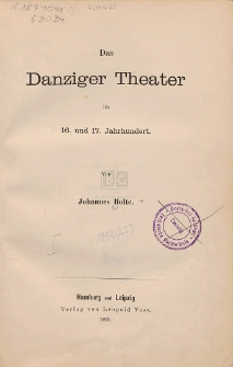 Das Danziger Theater im 16. und 17. Jahrhundert