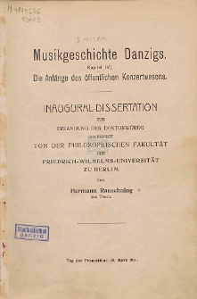 Musikgeschichte Danzigs : Kapitel IV : Die Anfänge des öffentlichen Konzertwesens