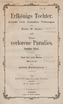 Erlkönigs Tochter : Ballade nach dänischen Volkssagen T. 2 / Text frei nach Milton ; Musik von Anton Rubinstein