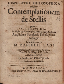 Disputatio Philososphica exhibens Contemplationem de Stellis