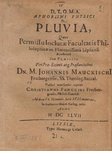 Aphorismi Physici De Pluvia