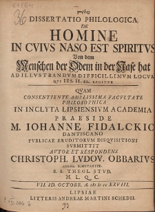 Dissertatio Philologica De Homine In Cvivs Naso Est Spiritvs