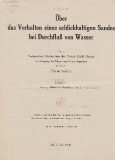 Über das Verhalten eines schlickhaltigen Sandes bei Durchfluß von Wasser