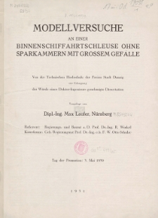 Modellversuche an einer Binnenschiffahrtschleuse ohne Sparkammern mit grossem Gefälle
