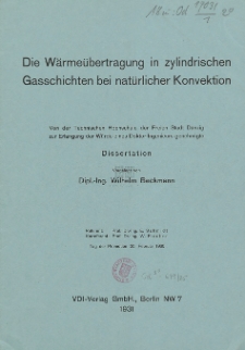 Die Wärmeübertragung in zylindrischen Gasschichten bei natürlicher Konvektion