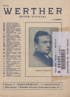 Werther : Śpiew Ossiana = Le Lied d'Ossian z opery : [fis-moll : na fortepian z tekstem] / słowa St. Przesmyckiego
