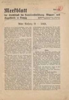 Merkblatt der Gesellschaft für Familienforschung, Wappen- und Siegelkunde in Danzig : März 1936.