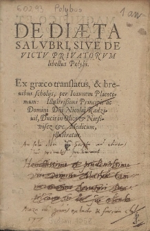 De Di&aelig;ta Salvbri, Sive De Victv Privatorvm Libellus Polybi