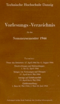 Vorlesungs-Verzeichnis : f&uuml;r das Sommersemester 1944