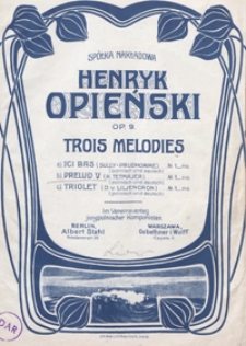 Trois m&eacute;lodies : Op. 9. [Nr 2] , Prelud V / Henryk Opieński ; [słowa] K. Tetmajer ; [deutsch von Valerian Tornius]