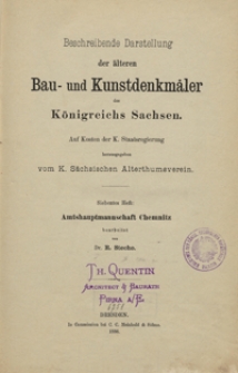 Beschreibende Darstellung der älteren Bau- und Kunstdenkmäler des Königreichs Sachsen. H. 7. Amtshauptmannschaft Chemnitz