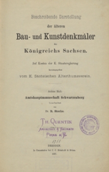Beschreibende Darstellung der älteren Bau- und Kunstdenkmäler des Königreichs Sachsen. H. 8. Amtshauptmannschaft Schwarzenberg