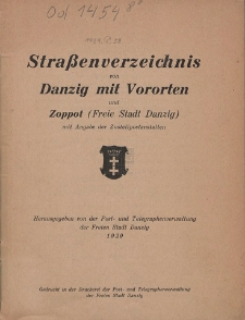 Straßenverzeichnis von Danzig mit Vororten und Zoppot (Freie Stadt Danzig) mit Angabe der Zustellpostanstalten
