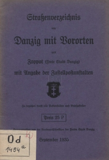 Straßenverzeichnis von Danzig mit Vororten und Zoppot (Freie Stadt Danzig) mit Angabe der Zustellpostanstalten