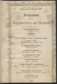 Programm für die Schillerfeier im Theater : Danzig, den 10. November 1859