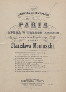 Paria : ch&oacute;r braminek "Hymn do słońca" z 1 aktu opery : F-dur : [na 1 głos z towarzyszeniem fortepianu] / słowa Jana Chęcińskiego
