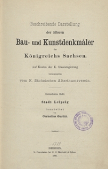 Beschreibende Darstellung der älteren Bau- und Kunstdenkmäler des Königreichs Sachsen. H. 17. Stadt Leipzig