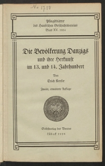 Die Bev&ouml;lkerung Danzigs und ihre Herkunft im 13. und 14. Jahrhundert