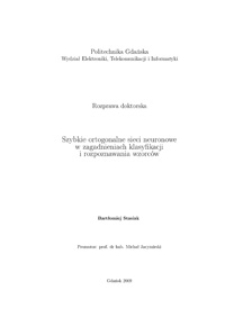 Szybkie ortogonalne sieci neuronowe w zagadnieniach klasyfikacji i rozpoznawania wzorców