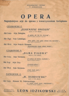Eugeniusz Oniegin : aria Leńskiego z II aktu opery : na tenor z tow. fortepianu