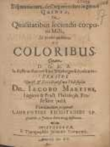 Disputationum de Corpore mixto in genere Quinta, De Qualitatibus secundis corporis Misti, Et primo quidem De Coloribus