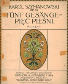 5 Pieśni [do słów poetów niemieckich] : op.13 no 3 : "Na morzu" = "Auf See" : [na głos wysoki i fortepian] / sł.: Richard Dehmel ; przekł. pol. Stanisława Barącza