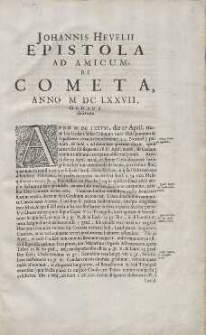 Johannis Hevelii Epistola Ad Amicum, De Cometa, Anno M DC LXXVII Gedani observato