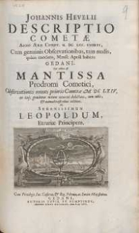 Johannis Hevelii Descriptio Cometae Anno Ærae Christ. M.DC.LXV.