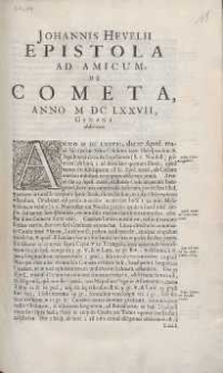 Johannis Hevelii Epistola Ad Amicum, De Cometa, Anno M DC LXXVII Gedani observato