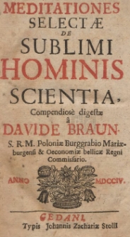 Meditationes Selectæ De Sublimi Hominis Scientia