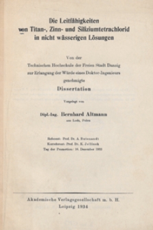 Die Leitfähigkeiten von Titan-, Zinn- und Siliziumtetrachlorid in nicht wässerigen Lösungen