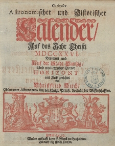 Curieuser Astronomischer und Historischer Calender, Auf das Jahr Christi [...] 1726