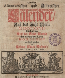 Curieuser Astronomischer und Historischer Calender, Auff das Jahr Christi [...] 1727