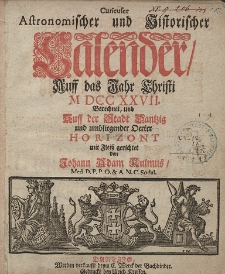 Curieuser Astronomischer und Historischer Calender, Auff das Jahr Christi [...] 1727