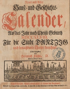 Neuer und Alter Hauß- und Geschichts-Calender, Auf das Jahr nach Christi Geburth [...] 1748
