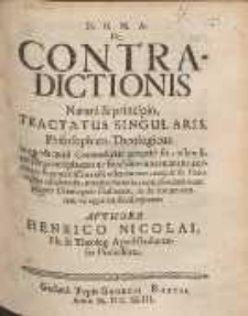 De Contradictionis Natura & principio, Tractatus Singularis. Philosophico-Theologicus [...] /