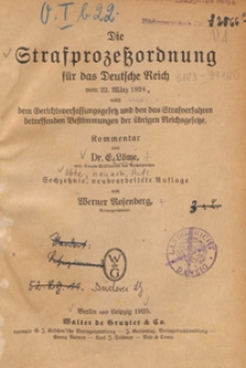 Die Strafprozessordnung für das Deutsche Reich vom 22. März 1924 : nebst dem Gerichtsverfassungsgesetz : Kommentar
