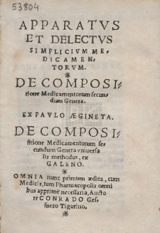 Apparatvs Et Delectvs Simplicivm Medicamentorvm [...].
