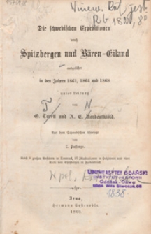 Die schwedischen Expedition nach Spitzbergen und Bären-Eiland ausgeführt in den Jahren 1861, 1864 und 1868