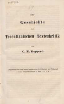 Zur Geschichte der Terentianischen Texteskritik