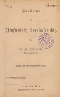 Bausteine zur Neustettiner Localgeschichte