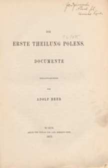 Die erste Theilung Polens : Dokumente