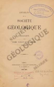 Annales de la Société Geologique de Belgique. T. 24