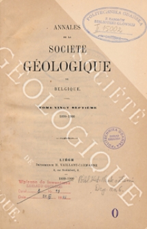 Annales de la Société Geologique de Belgique. T. 27