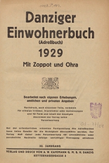 Danziger Einwohnerbuch : mit allen eingemeindeten Vororten und Zoppot 1929