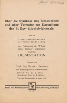 Über die Synthese des Testosterons und über Versuche zur Darstellung des 3- Oxy- ätiocholylglyoxals
