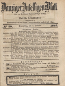 Danziger Intelligenz Blatt für den Königlichen Regierungs-Bezirk Danzig, 1863.01.02 nr 1