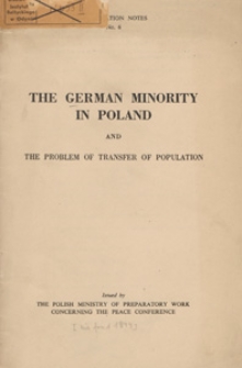 The German minority in Poland and the problem of transfer of population