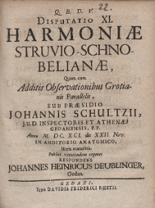Disputatio XI. Harmoniæ Struvio-Schnobelianæ