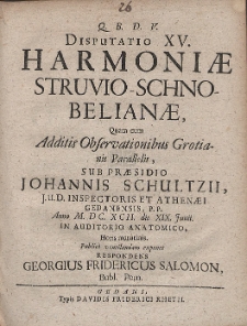 Disputatio XV. Harmoniæ Struvio-Schnobelianæ